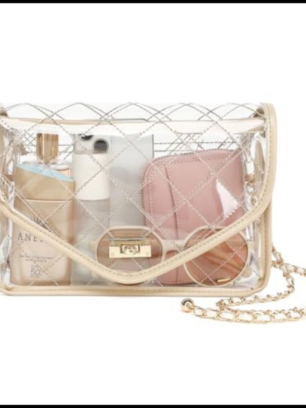 Quilted PVC Clear Crossbody Bag Stadium Approved Purse for Concerts & Events